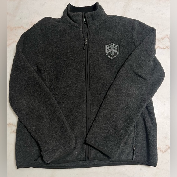 RALPH LAUREN ACTIVE WOMENS DARK GRAY FLEECE FULL ZIP JACKET WITH RLL CREST LARGE - Picture 1 of 4